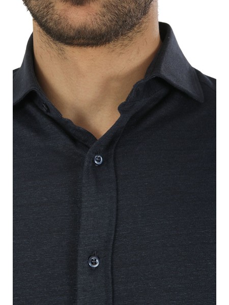 Camicia Brunello Cucinelli Jersey Mélange Blu Navy